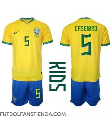 Brasil Casemiro #5 Primera Equipación Niños Mundial 2022 Manga Corta (+ Pantalones cortos)
